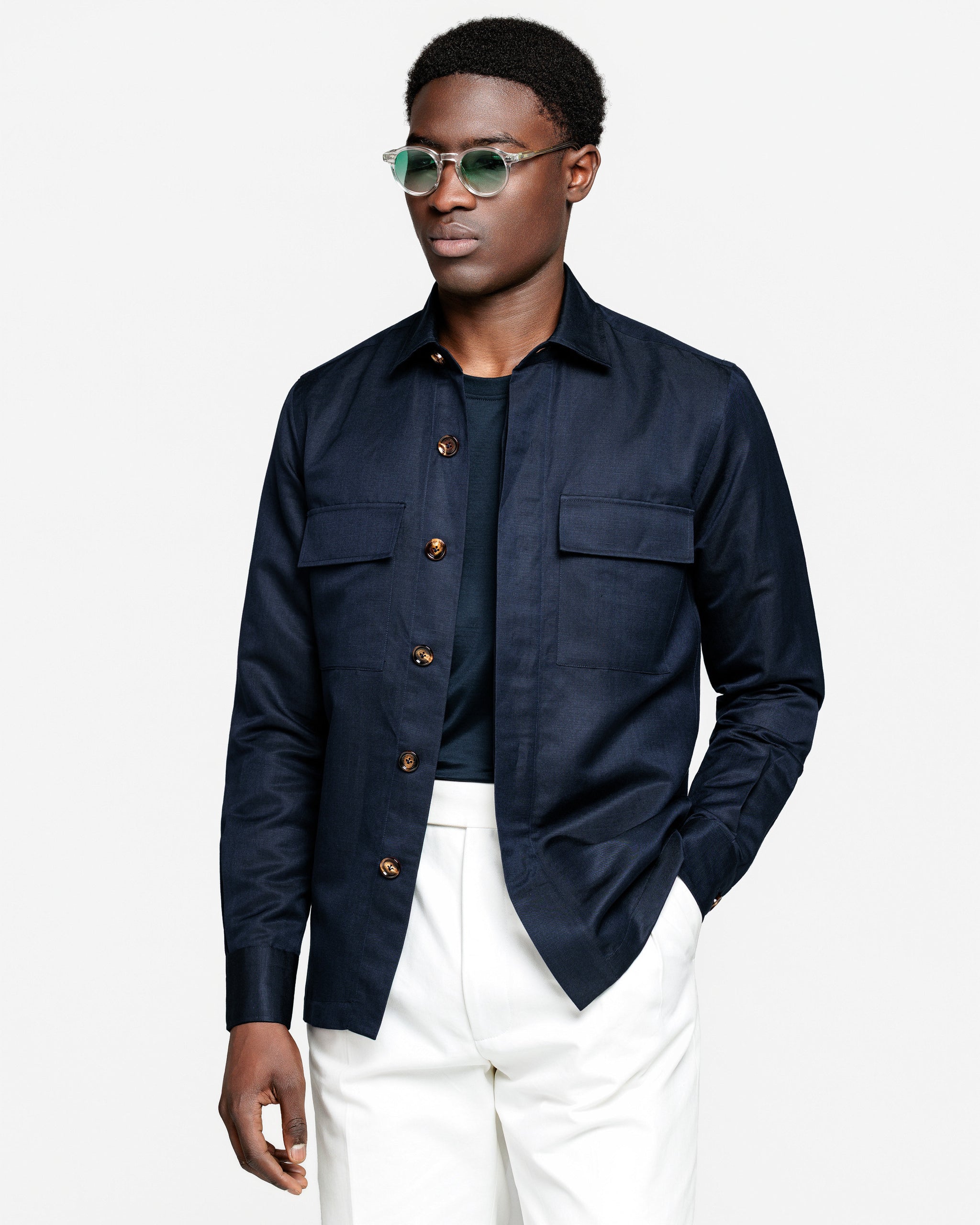 Overshirt tinta unita Blu Lino Seta | Filatori