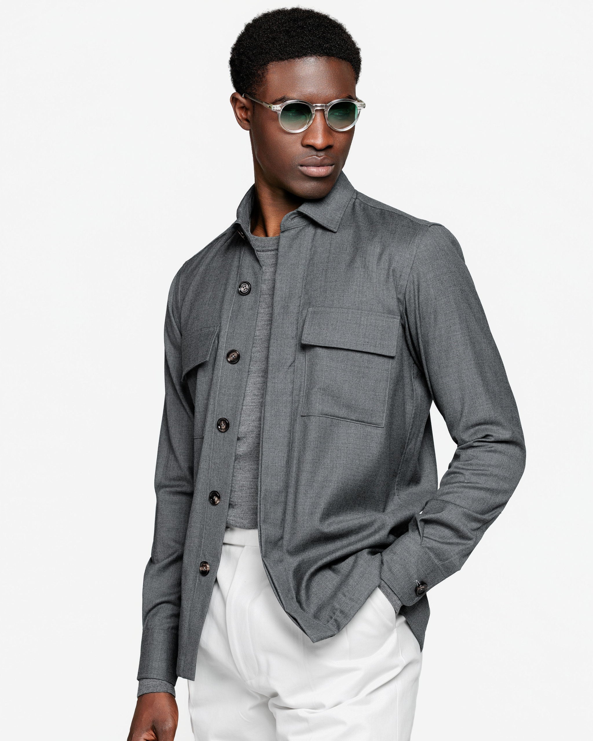 Overshirt in Grey Fresco Wool Super 150's | Filatori 
