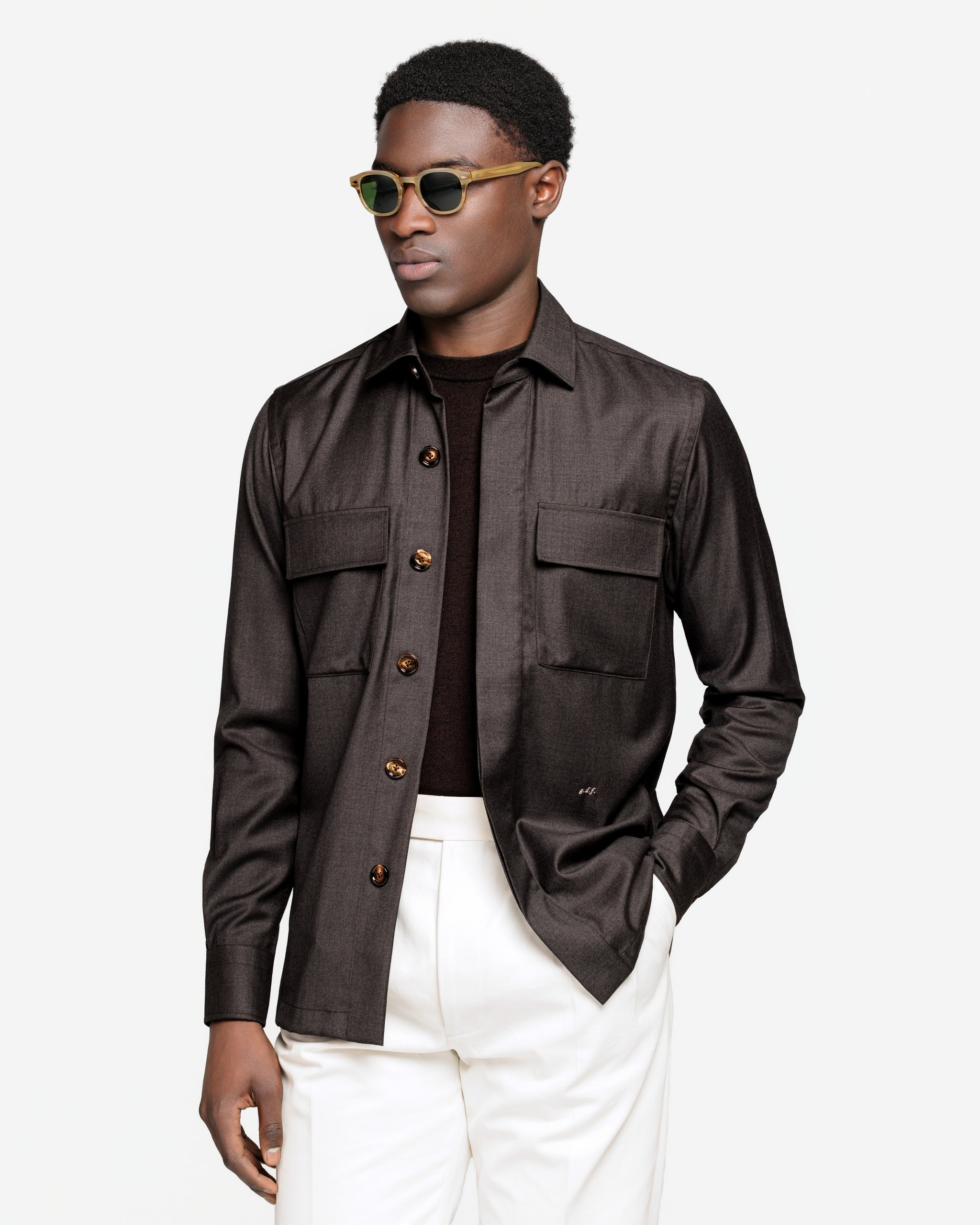 Overshirt tinta unita Marrone Fresco Lana Super 150's | Filatori