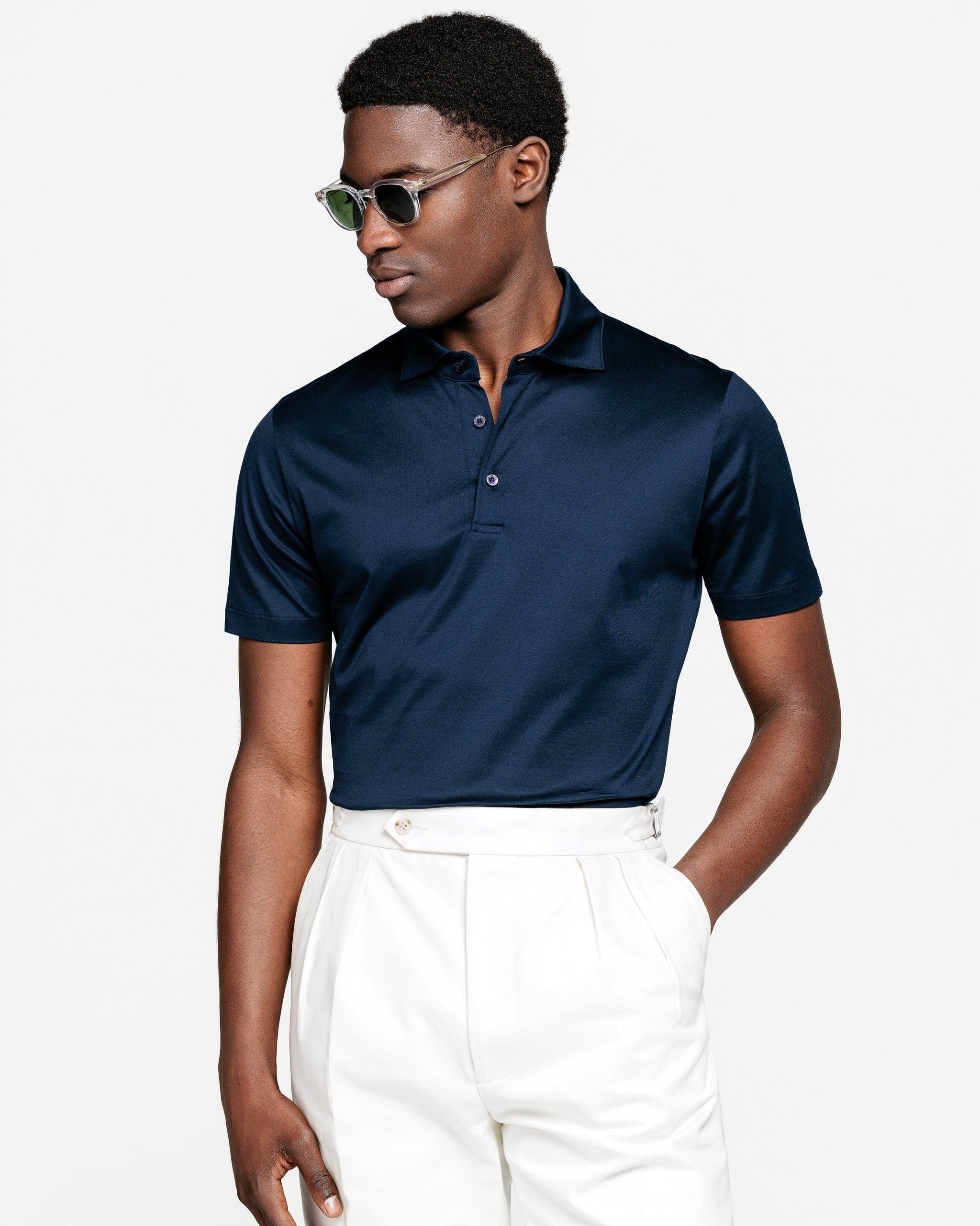 Navy Blue Short Sleeve Classic Three-Button Polo 100% Egyptian Cotton | Filatori