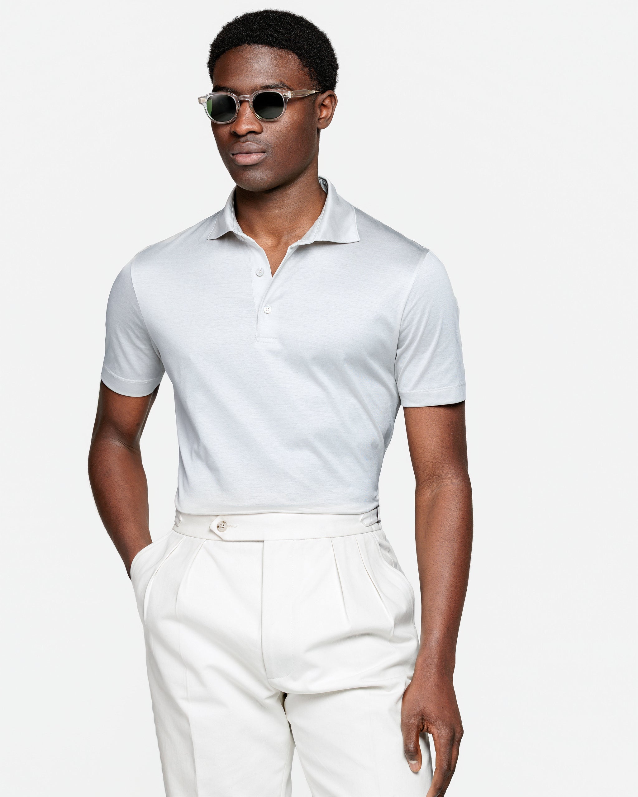 Polo Classica 3 bottoni manica corta tinta unita Grigio Perla 100% Cotone egiziano | Filatori
