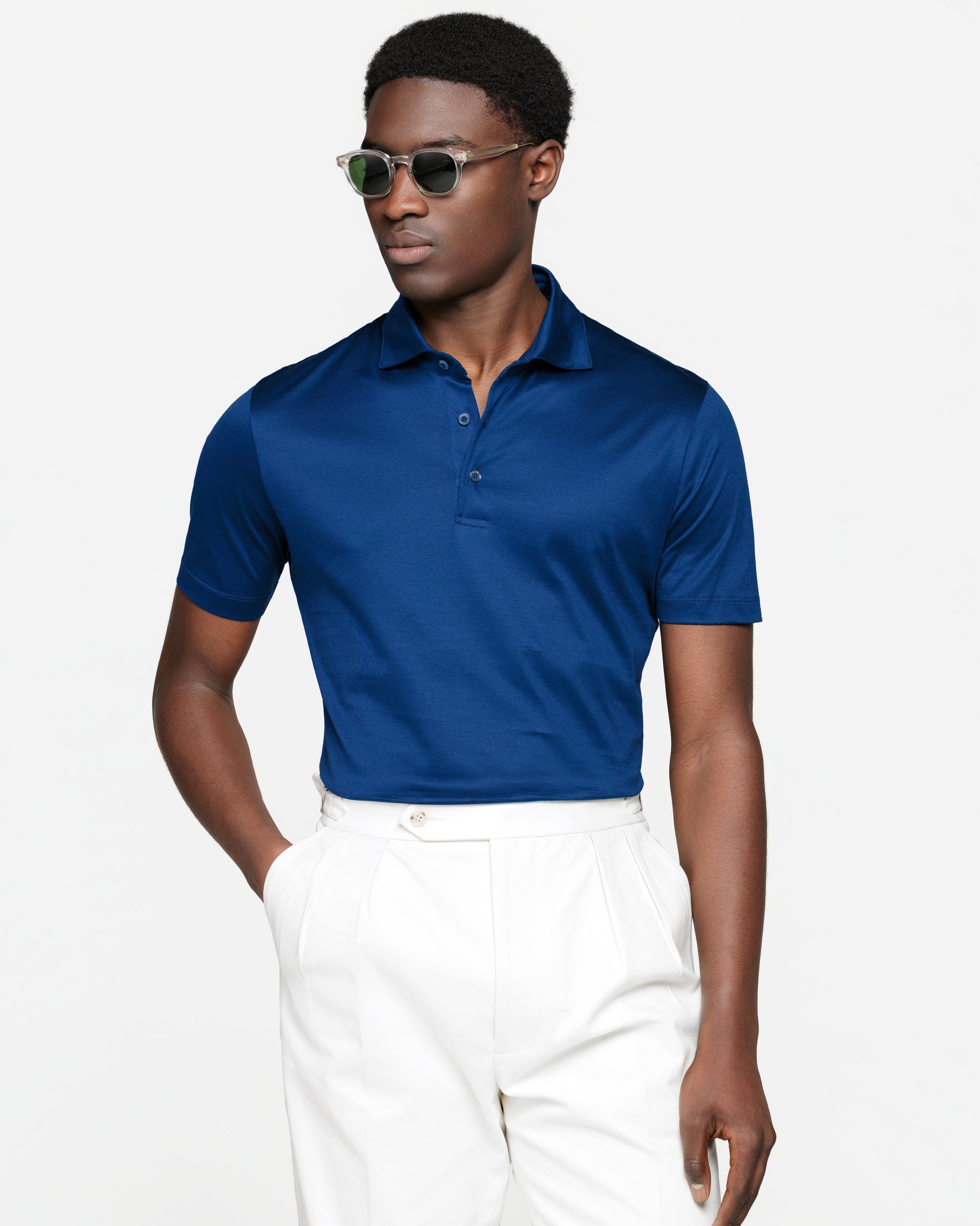 Blue Short Sleeve Classic Three-Button Polo 100% Egyptian Cotton | Filatori
