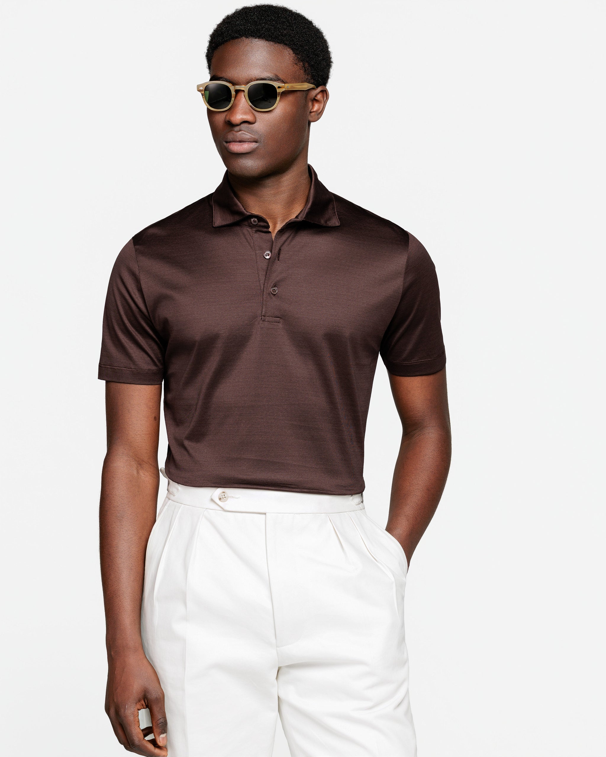 Brown Short Sleeve Classic Three-Button Polo 100% Egyptian Cotton | Filatori