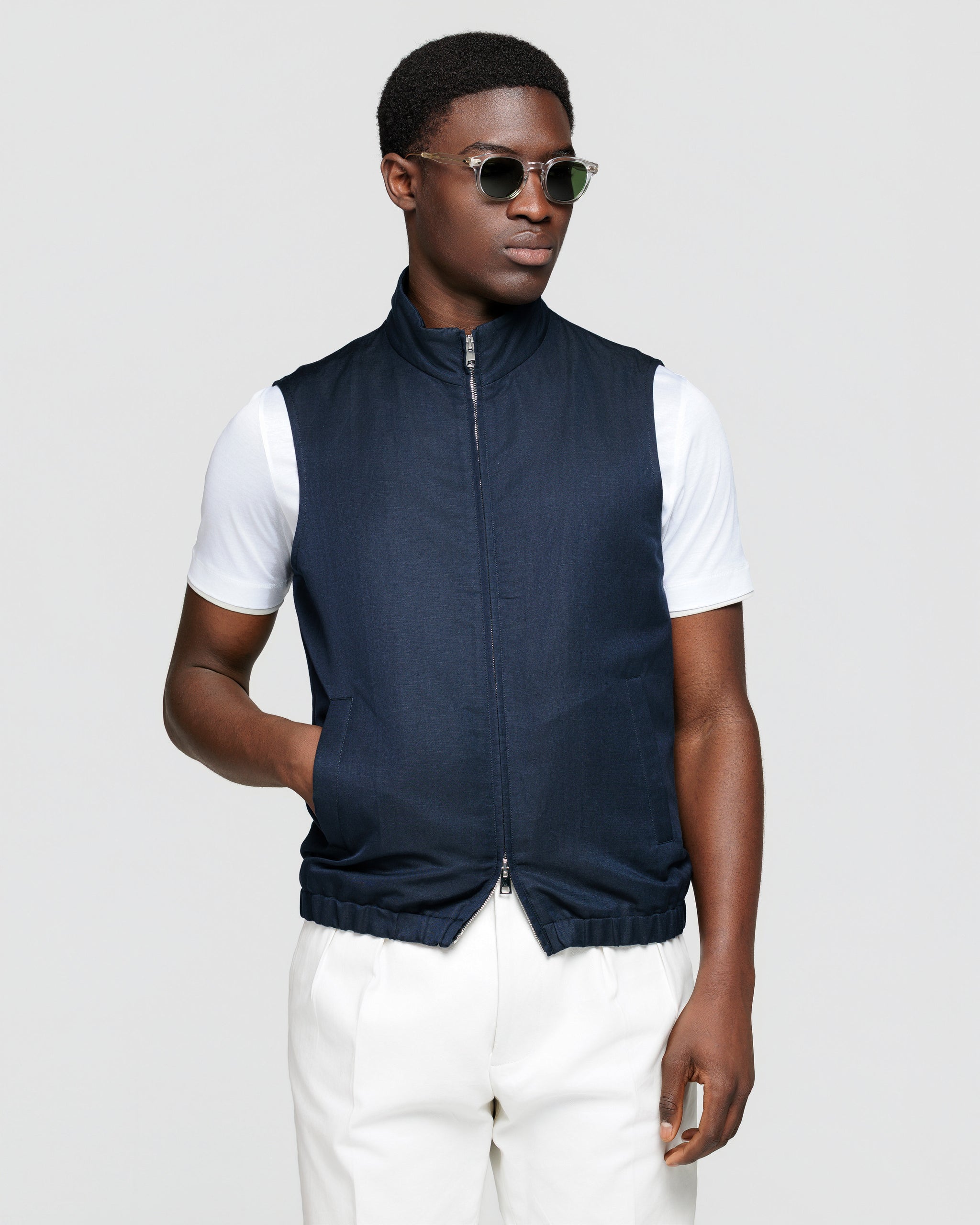 Gilet tinta unita Blu Lino Seta | Filatori