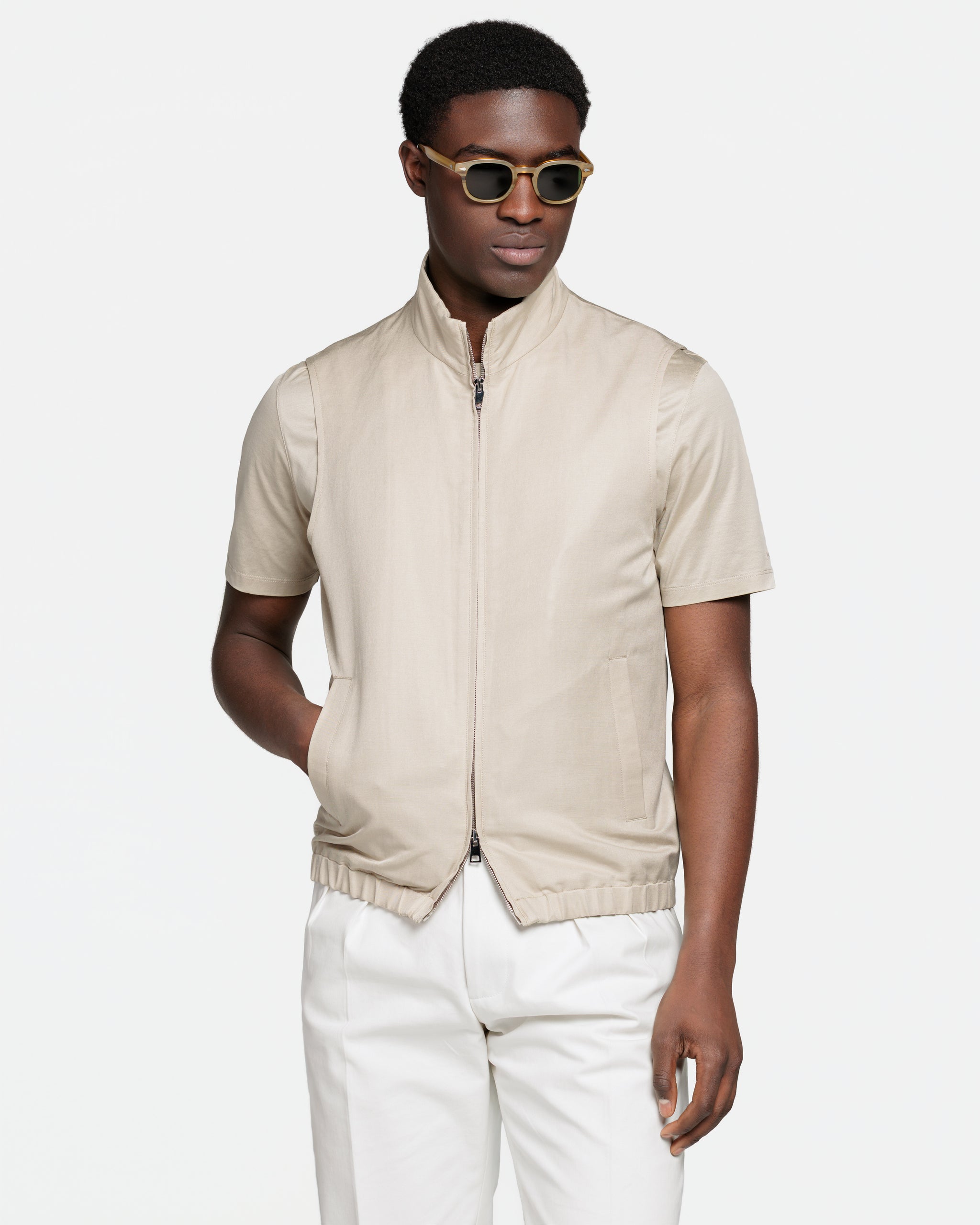 Zip Vest in Sand Linen Silk | Filatori