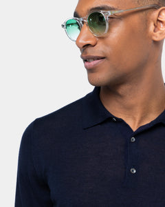 Maglia manica lunga Polo tinta unita Blu Cashmere Seta | Filatori