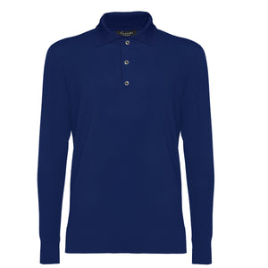 Maglia manica lunga Polo tinta unita Blu Marino Cotone biologico e Seta Mulberry | Filatori