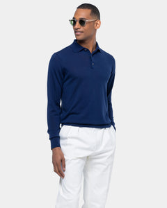 Maglia manica lunga Polo tinta unita Blu Marino Cotone biologico e Seta Mulberry | Filatori
