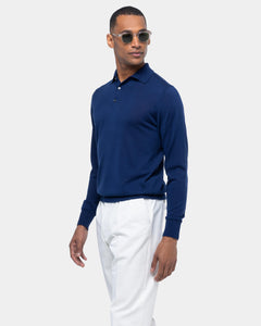 Maglia manica lunga Polo tinta unita Blu Marino Cotone biologico e Seta Mulberry | Filatori
