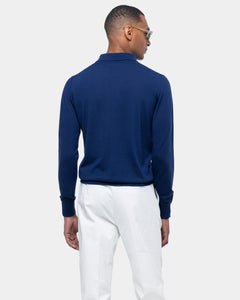 Maglia manica lunga Polo tinta unita Blu Marino Cotone biologico e Seta Mulberry | Filatori