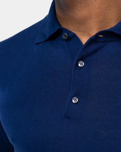 Maglia manica lunga Polo tinta unita Blu Marino Cotone biologico e Seta Mulberry | Filatori