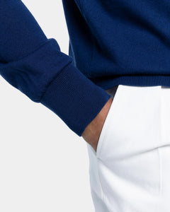 Maglia manica lunga Polo tinta unita Blu Marino Cotone biologico e Seta Mulberry | Filatori
