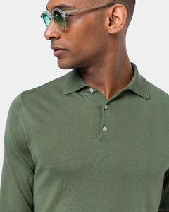 Maglia manica lunga Polo tinta unita verde militare Cotone biologico e Seta Mulberry | Filatori
