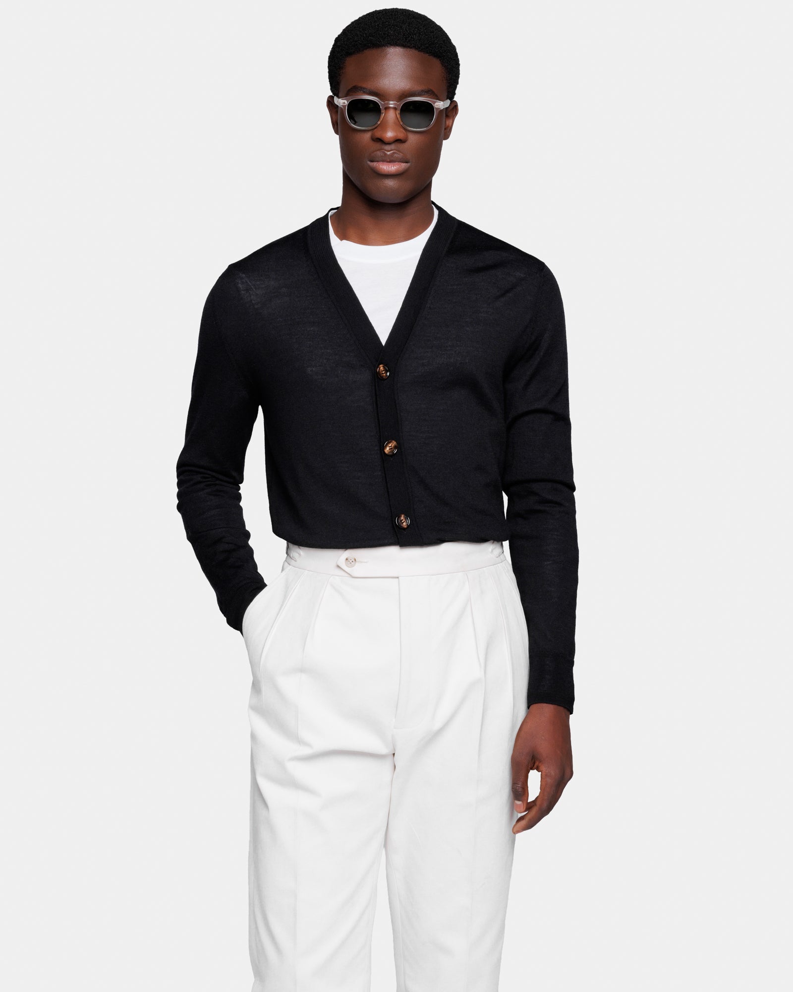 Cardigan manica lunga con Bottoni tinta unita Nero Lana Seta | Filatori