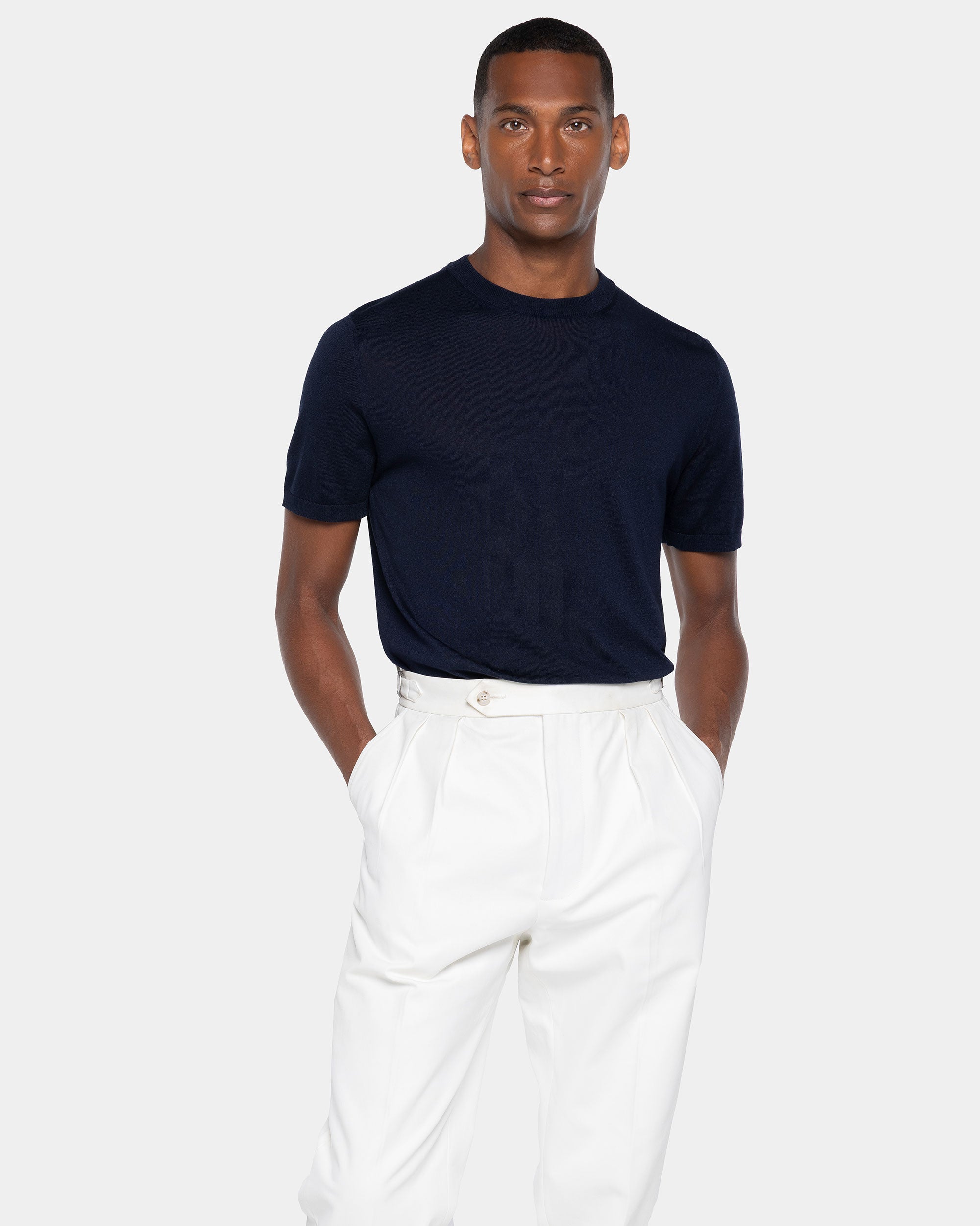 Blue Short Sleeve Crewneck Knitwear in Organic Cotton Mulberry Silk | Filatori