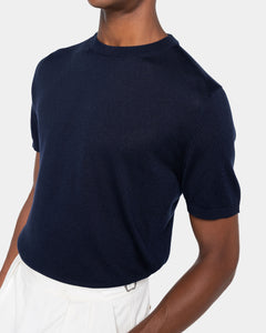 Blue Short Sleeve Crewneck Knitwear in Organic Cotton Mulberry Silk | Filatori