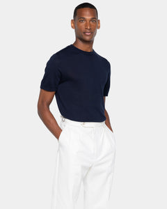 Blue Short Sleeve Crewneck Knitwear in Organic Cotton Mulberry Silk | Filatori