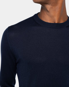 Maglia manica lunga Girocollo tinta unita blu Cotone biologico e Seta Mulberry | Filatori