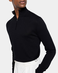 Maglia Lupetto con Zip tinta unita nera Cotone biologico e Seta Mulberry | Filatori
