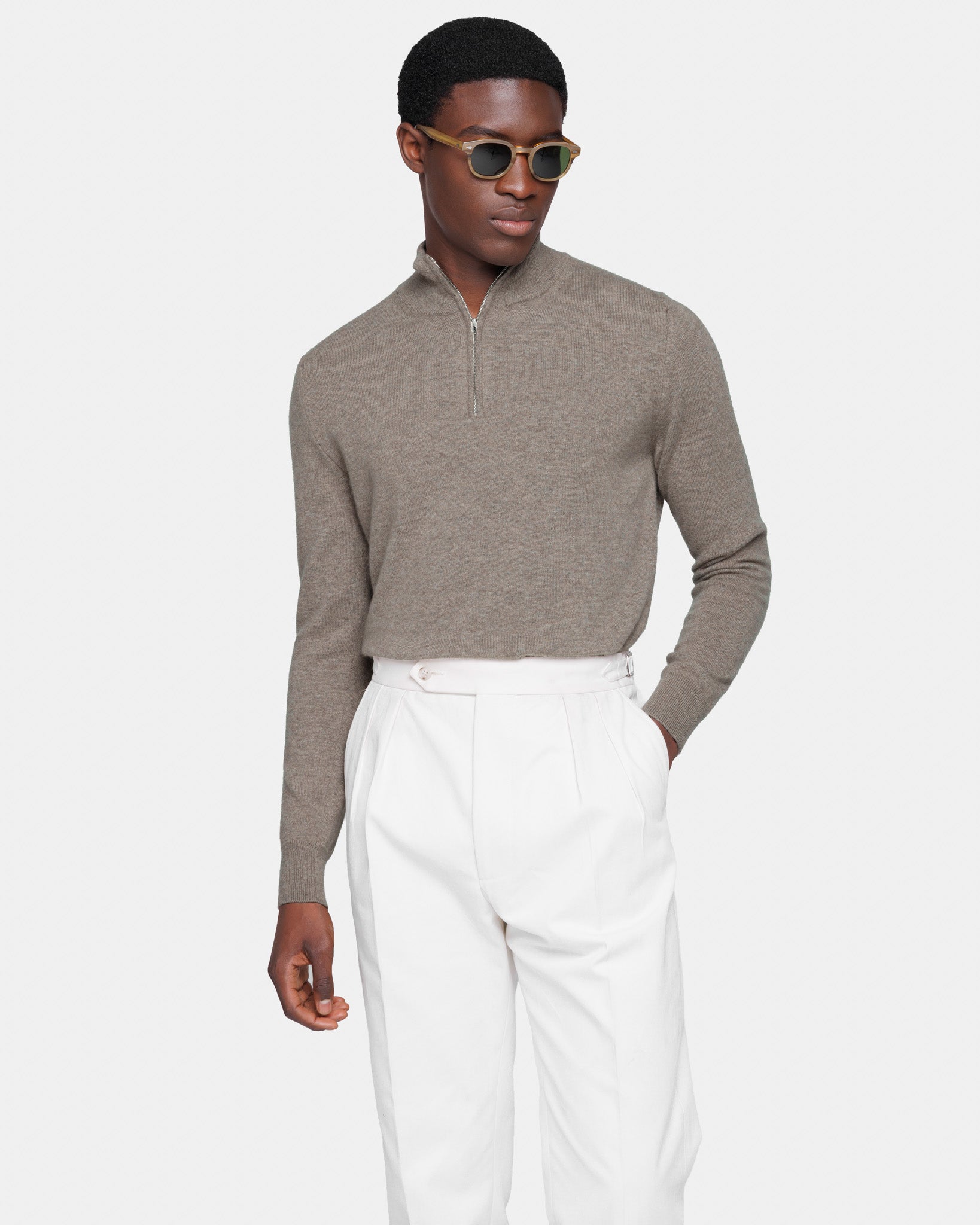 Taupe Half Zip Knitwear in 100% Pure Cashmere Crown Reserve | Filatori