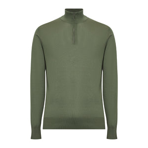 Maglia Lupetto con Zip tinta unita verde militare Cotone biologico e Seta Mulberry | Filatori