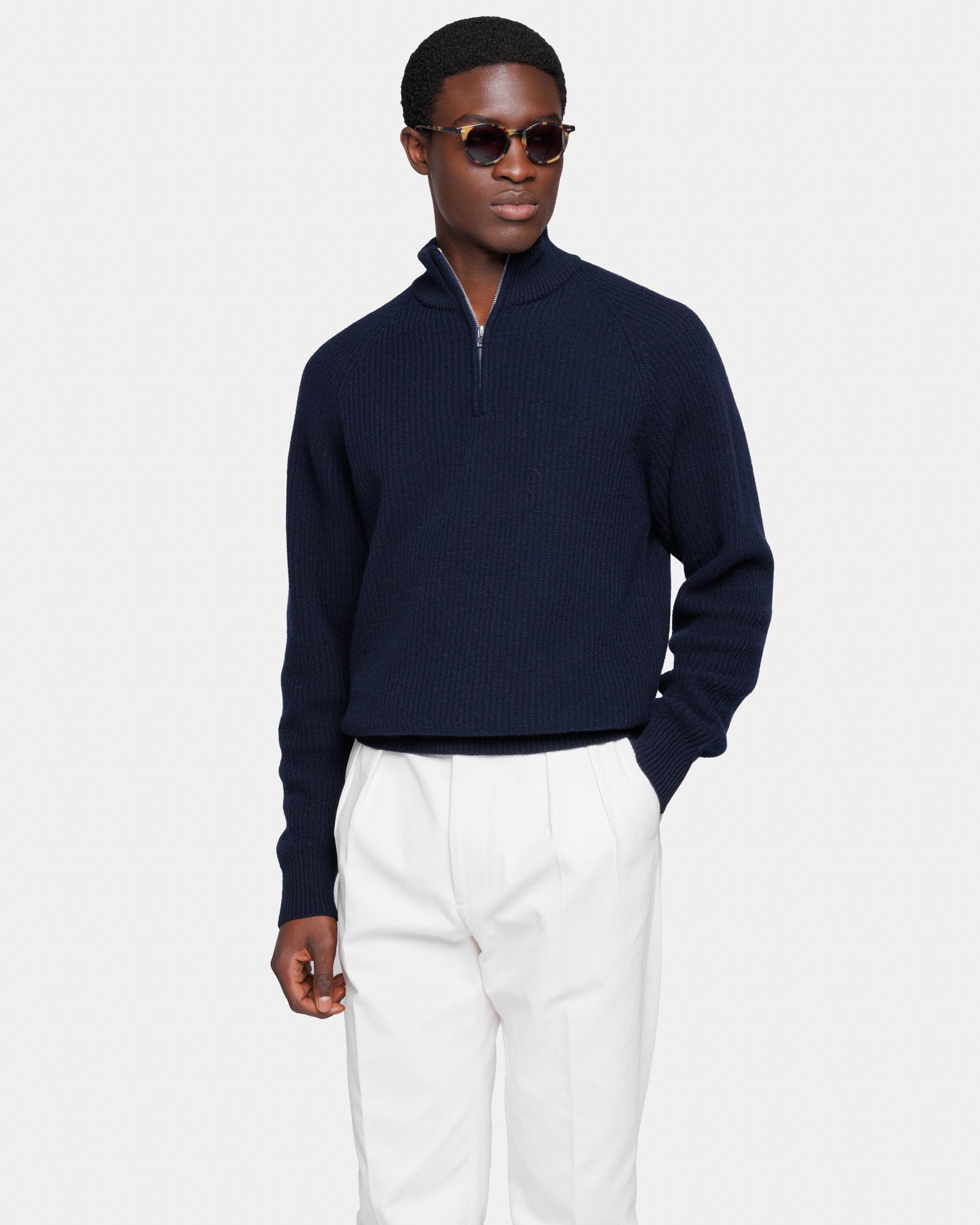 Maglia manica lunga Lupetto con Zip Blu Lana Ultra-Soft Super 100's| Filatori