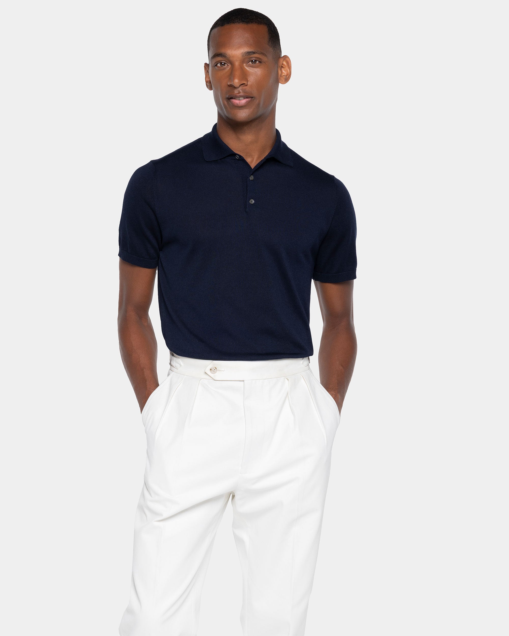 Blue Short Sleeve Polo Knitwear in Organic Cotton Mulberry Silk | Filatori