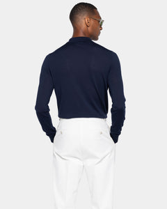 Maglia manica lunga Polo tinta unita Blu Cotone biologico e Seta Mulberry | Filatori