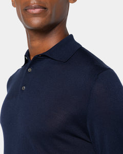 Maglia manica lunga Polo tinta unita Blu Cotone biologico e Seta Mulberry | Filatori