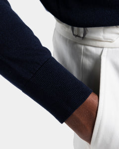 Maglia manica lunga Polo senza bottoni tinta unita Blu Cotone biologico e Seta Mulberry | Filatori