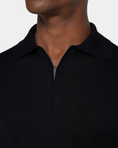 Black Long Sleeve Zip Polo Knitwear in Organic Cotton Mulberry Silk | Filatori