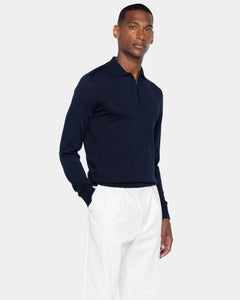 Blue Long Sleeve Zip Polo Knitwear in Organic Cotton Mulberry Silk | Filatori