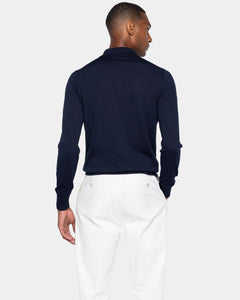 Blue Long Sleeve Zip Polo Knitwear in Organic Cotton Mulberry Silk | Filatori