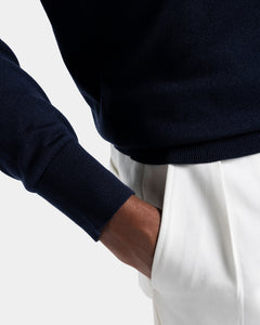 Blue Long Sleeve Zip Polo Knitwear in Organic Cotton Mulberry Silk | Filatori
