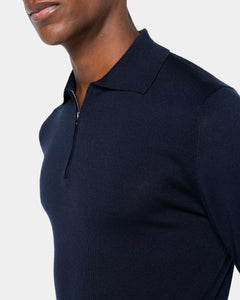 Blue Long Sleeve Zip Polo Knitwear in Organic Cotton Mulberry Silk | Filatori