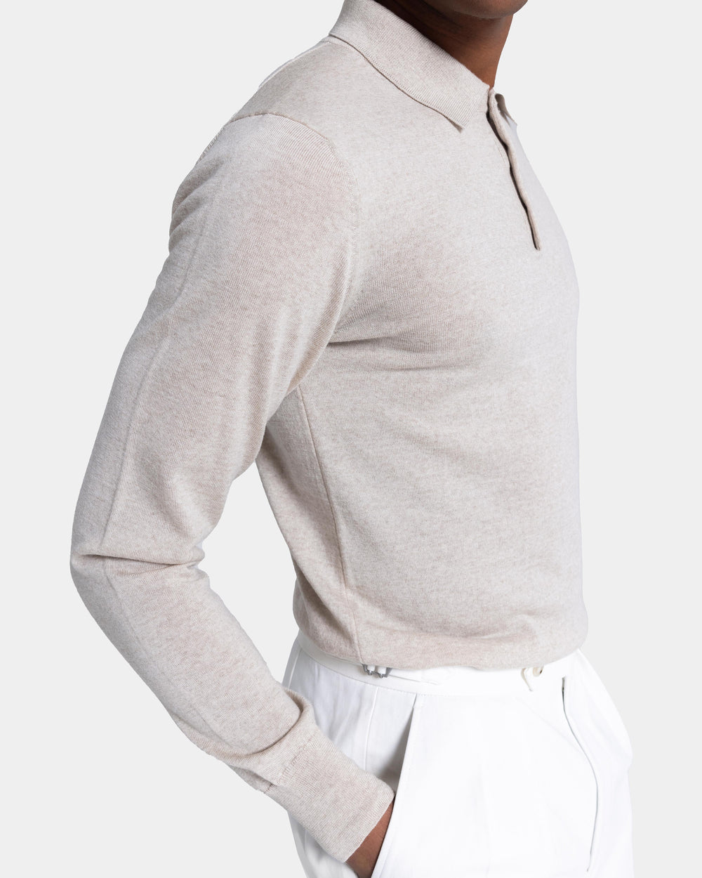 Sand Long Sleeve Polo Shirt in Ultra-fine Merino wool Cashwool