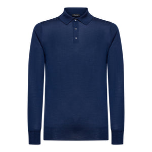 Maglia manica lunga Polo tinta unita Blu Lana Seta | Filatori