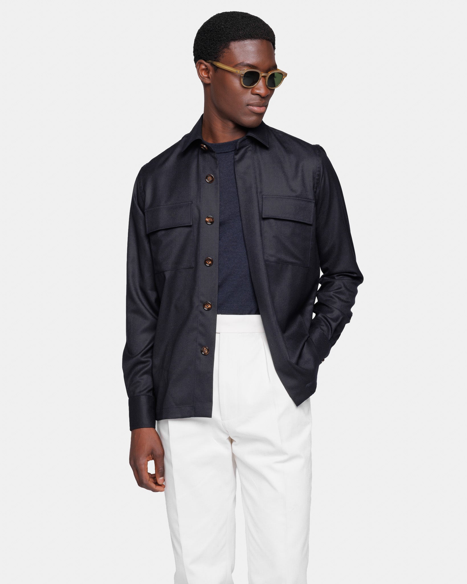 Overshirt tinta unita Blu Lana Saxon Merino Super 150's | Filatori