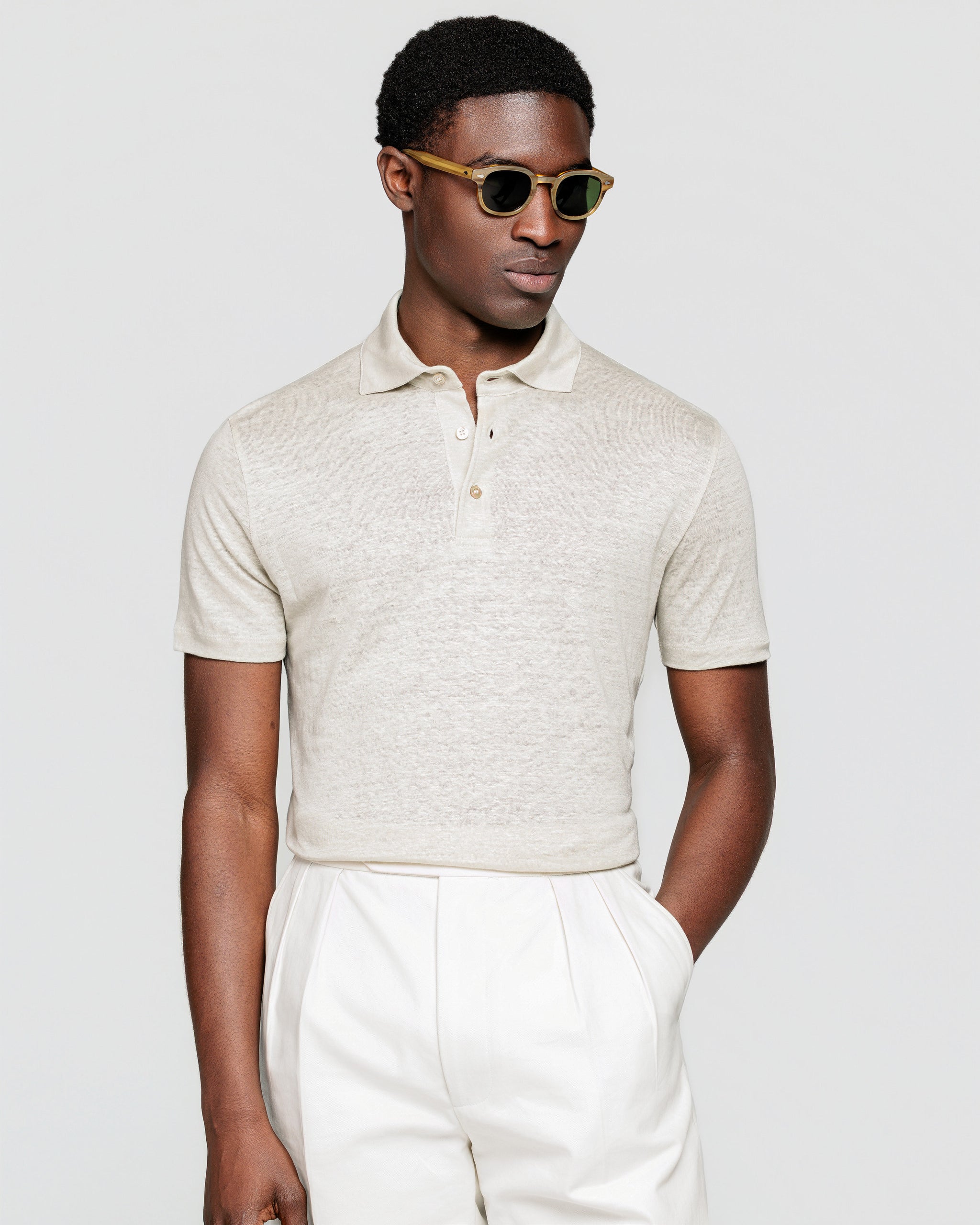Rope Short Sleeve Classic Three-Button Polo 100% Masters of Linen | Filatori