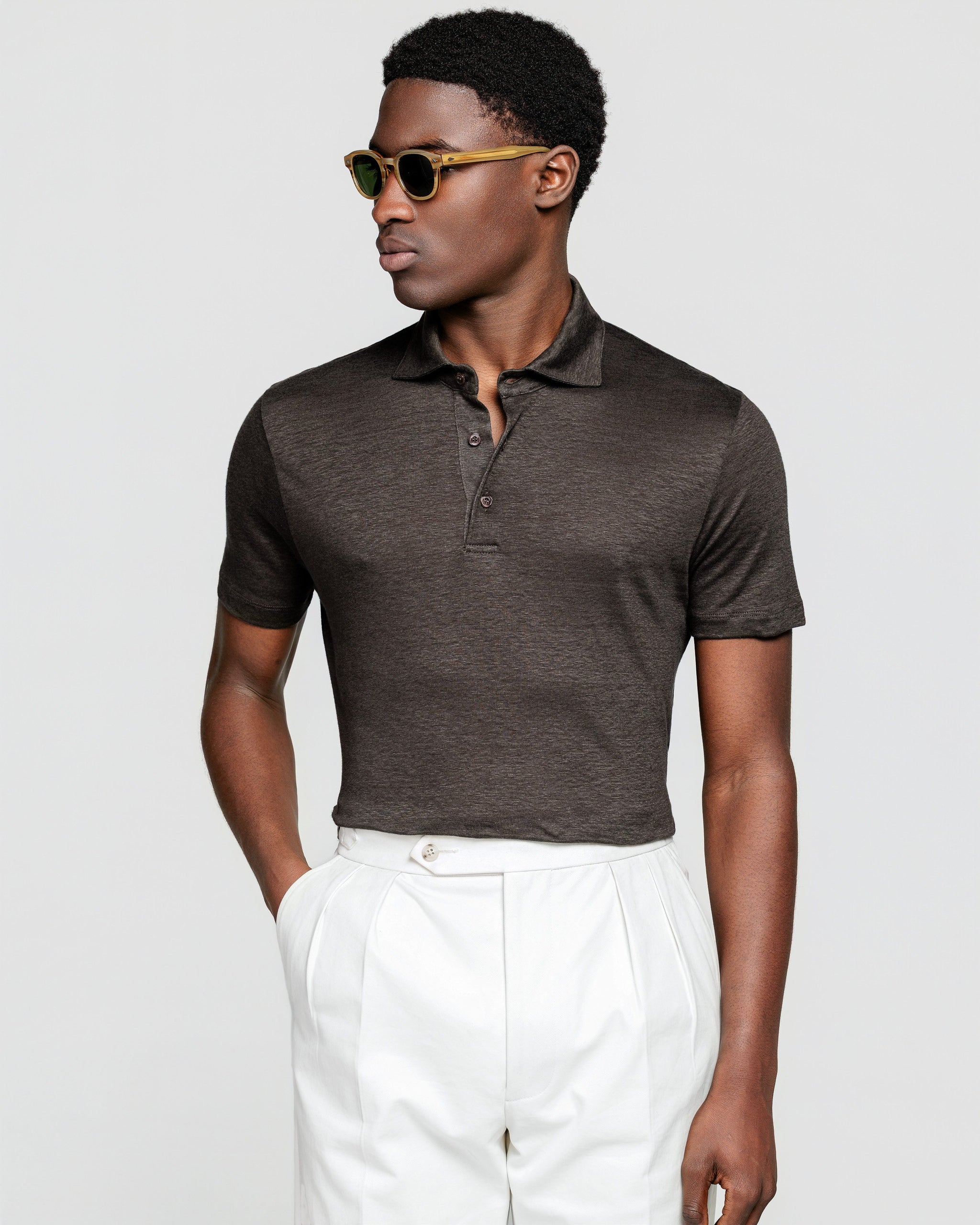 Polo Classica 3 bottoni manica corta tinta unita Marrone 100% Masters of Linen | Filatori