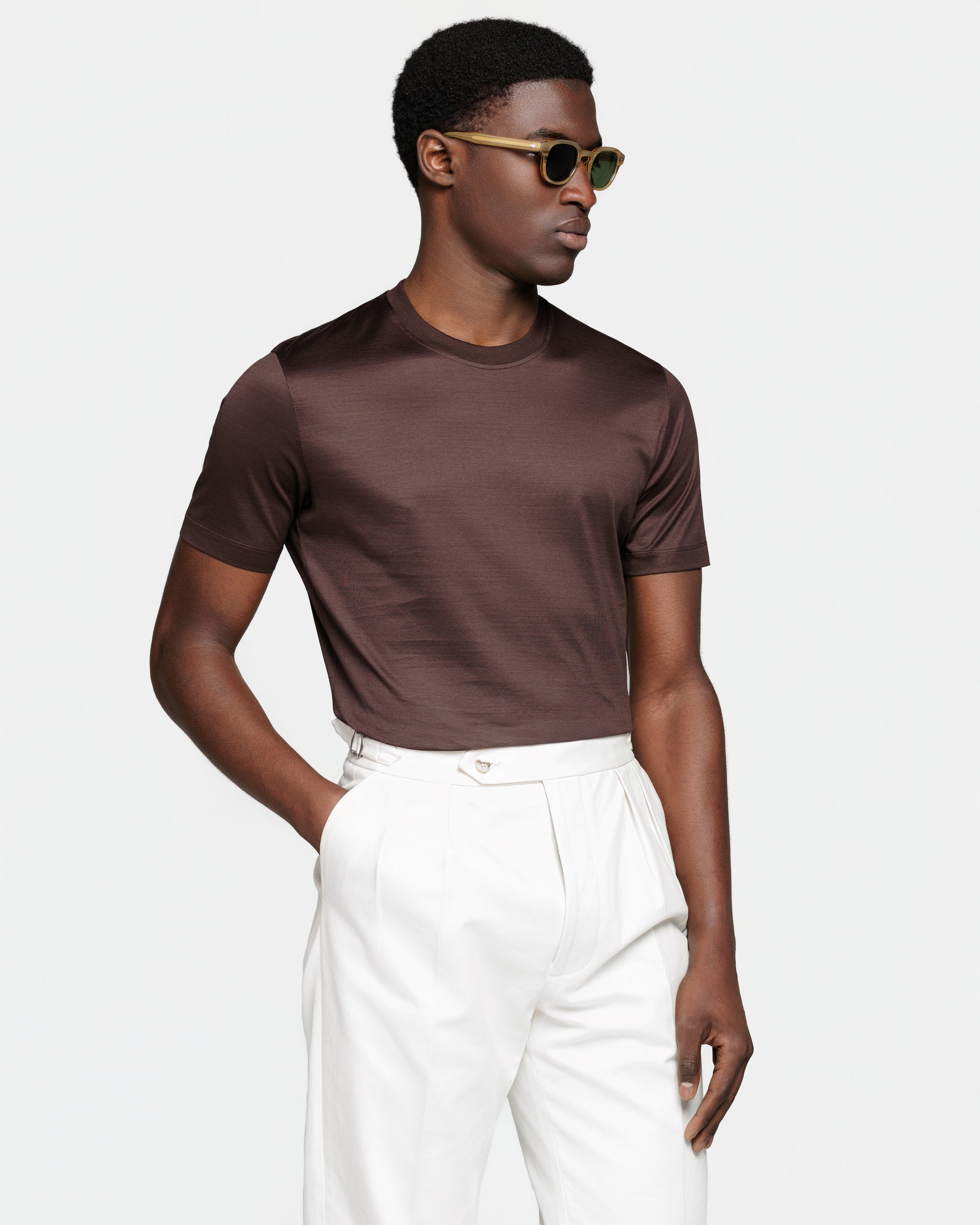 Brown Short Sleeve T-Shirt 100% Egyptian Cotton | Filatori 