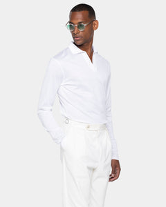 White Long Sleeve Buttonless Polo 100% Egyptian Cotton | Filatori