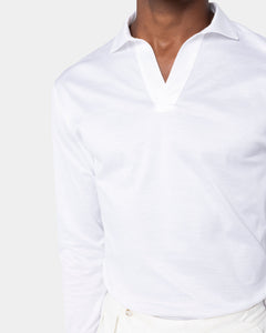 White Long Sleeve Buttonless Polo 100% Egyptian Cotton | Filatori