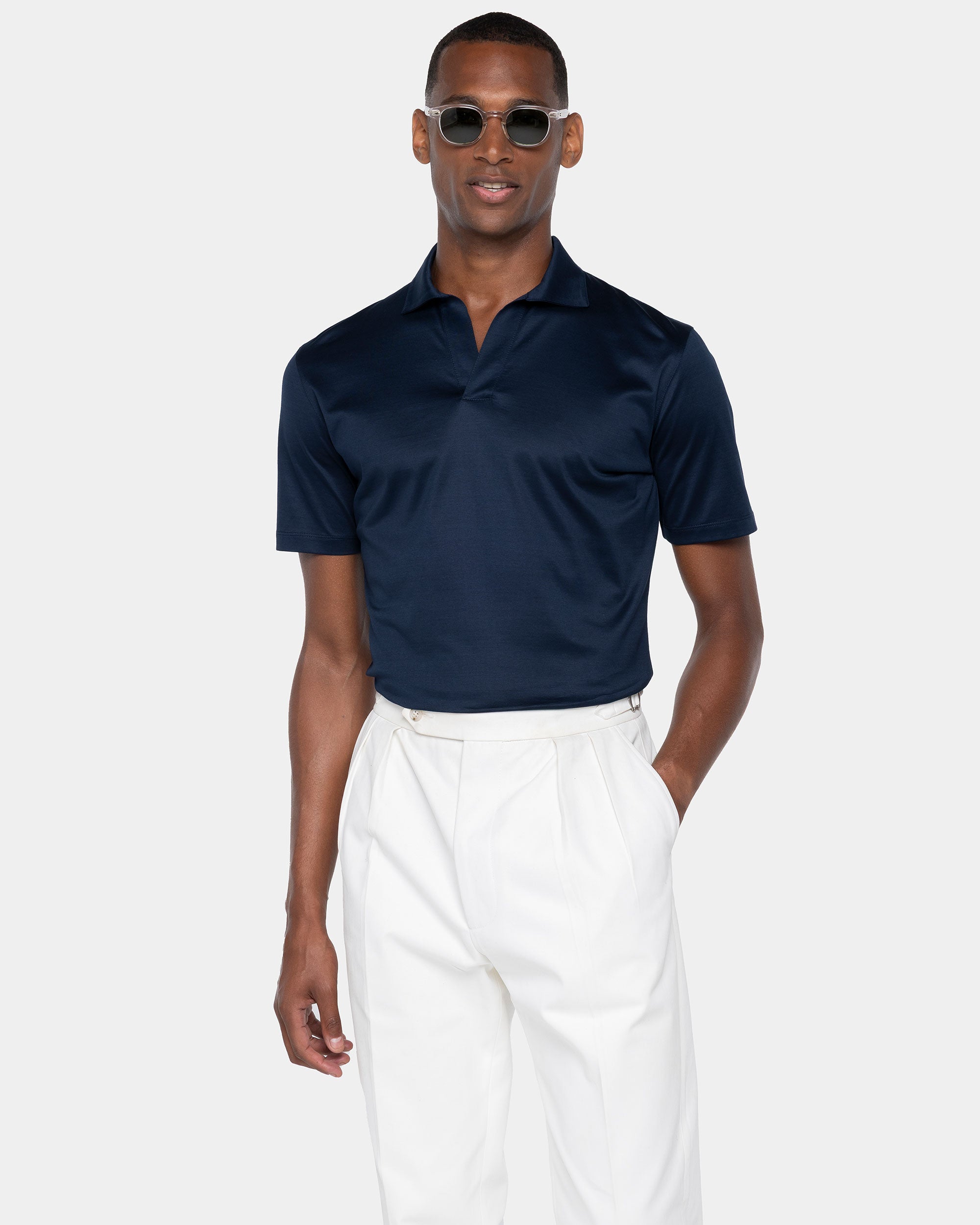 Blue Short Sleeve Buttonless Polo 100% Egyptian Cotton | Filatori