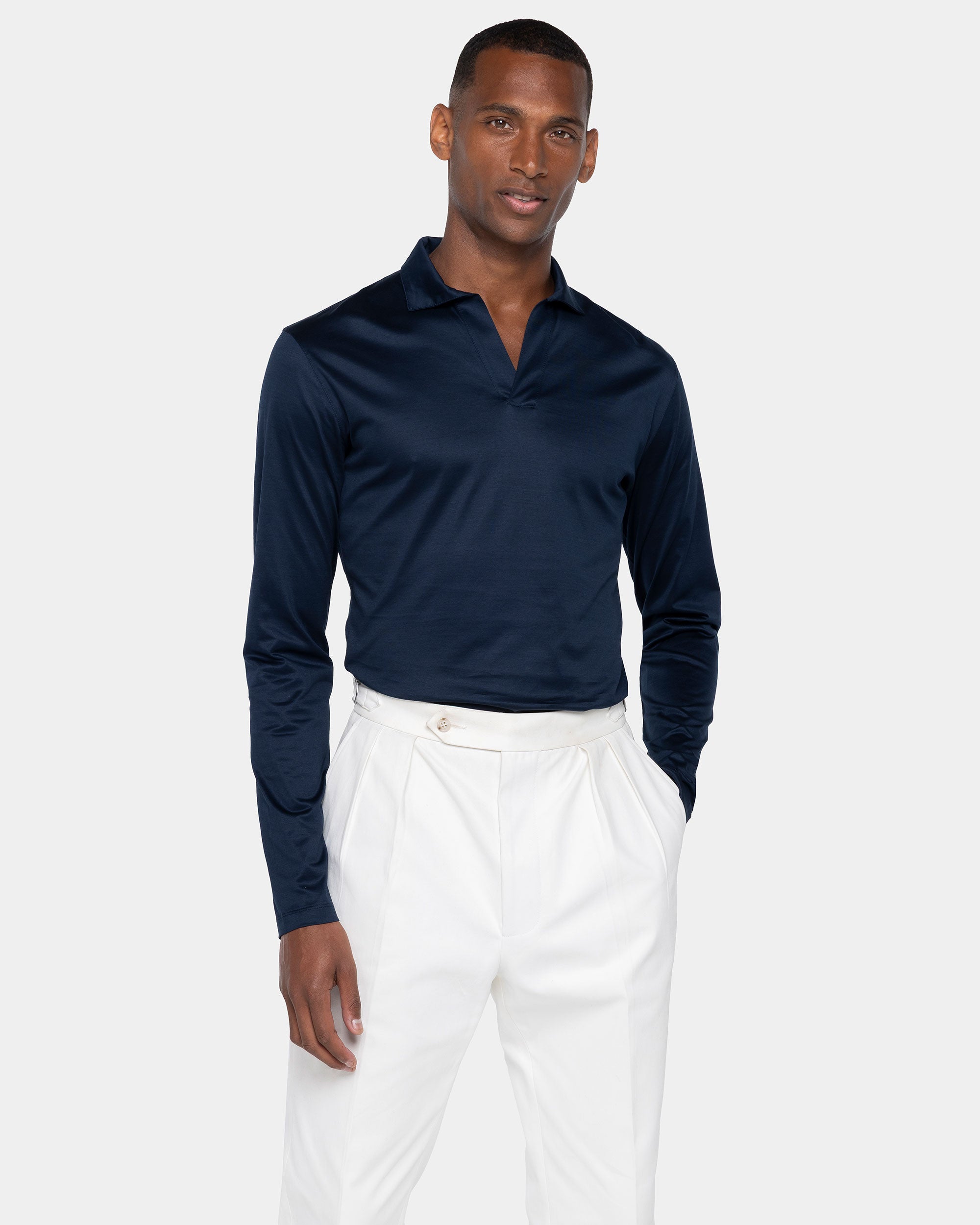 Blue Long Sleeve Buttonless Polo 100% Egyptian Cotton | Filatori