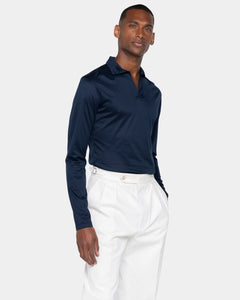 Blue Long Sleeve Buttonless Polo 100% Egyptian Cotton | Filatori