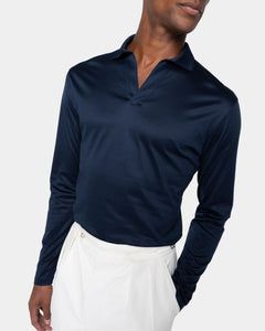 Blue Long Sleeve Buttonless Polo 100% Egyptian Cotton | Filatori