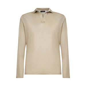 Sand Long Sleeve Buttonless Polo 100% Egyptian Cotton | Filatori
