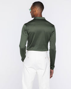 Polo senza bottoni manica lunga tinta unita Verde Militare 100% Cotone egiziano | Filatori