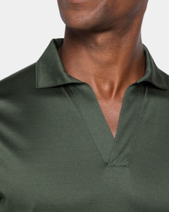 Polo senza bottoni manica lunga tinta unita Verde Militare 100% Cotone egiziano | Filatori